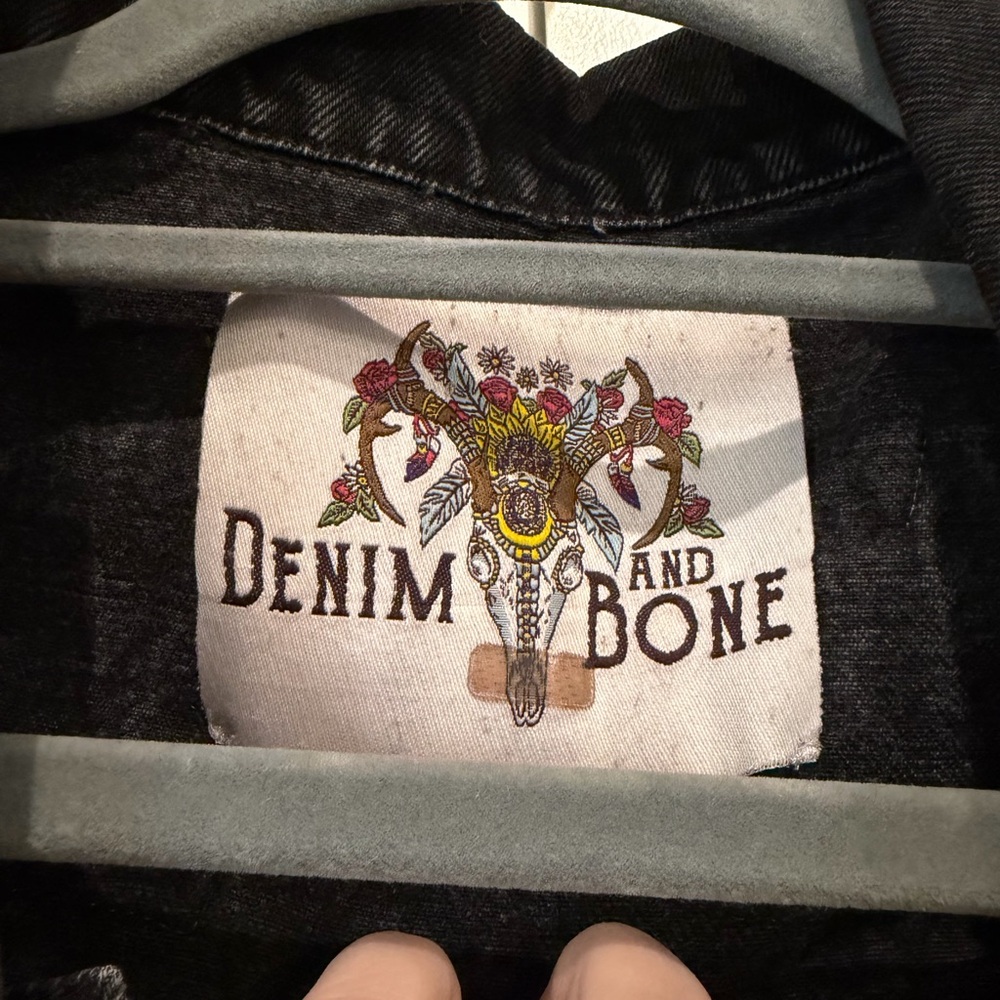 DENIM & BONE Wild and Free Black Denim Jacket Oversized Sz Small Free People - Picture 5 of 16